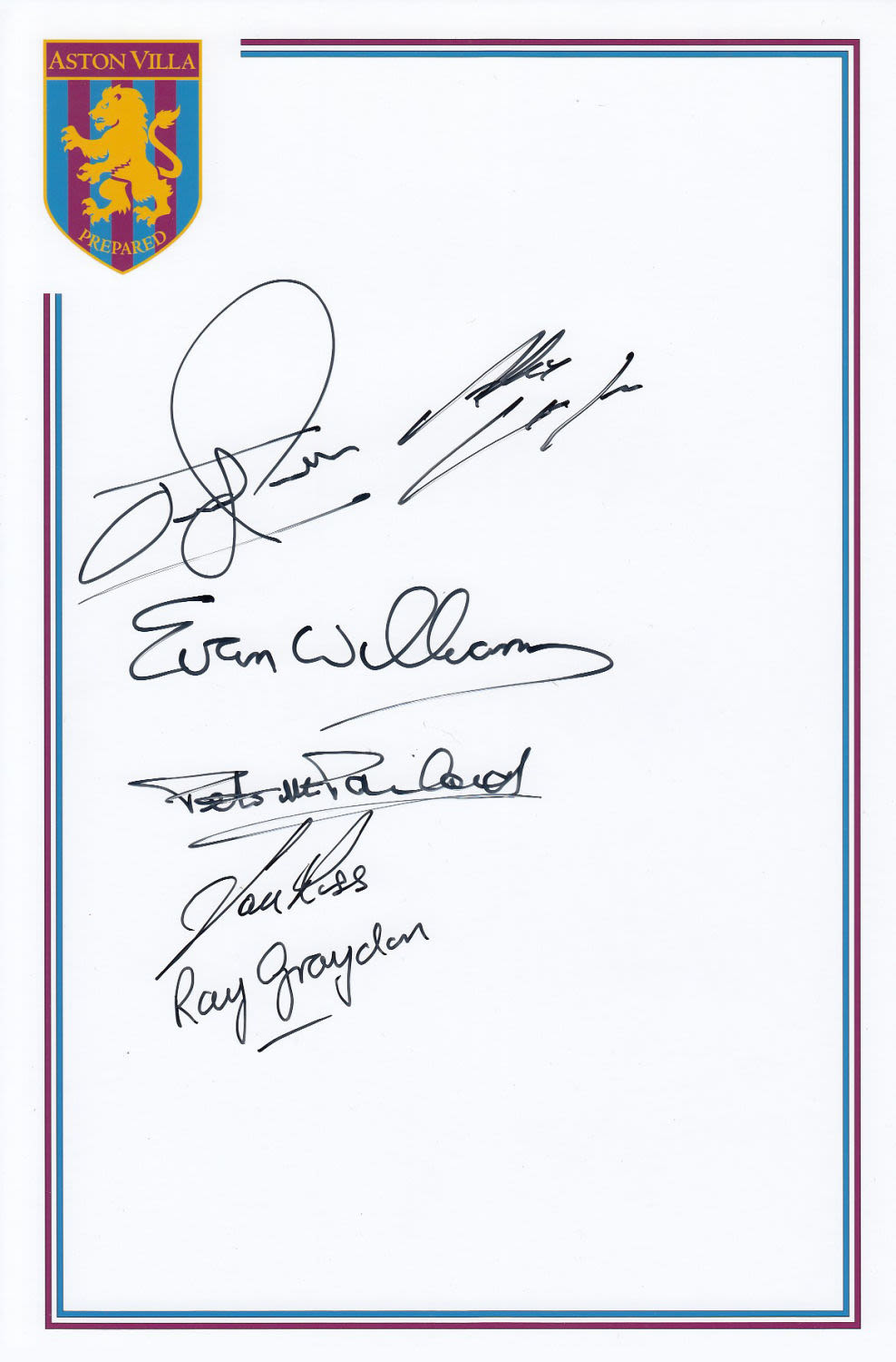 Lot 243: Autographed Aston Villa 12 X 8 Club Crested...