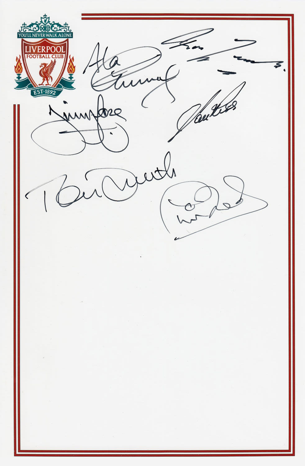 Lot 244: Autographed Liverpool 12 X 8 Club Crested Photo...
