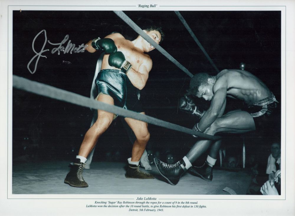 Lot 332: Boxing Jake LaMotta Signed 16x12 Colourised Print Showing...