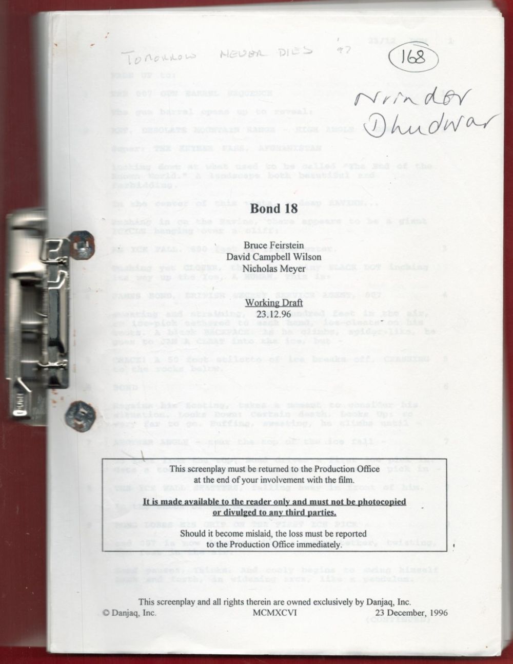 Lot 347: Superb Stuntman Signed James Bond Movie Script from...