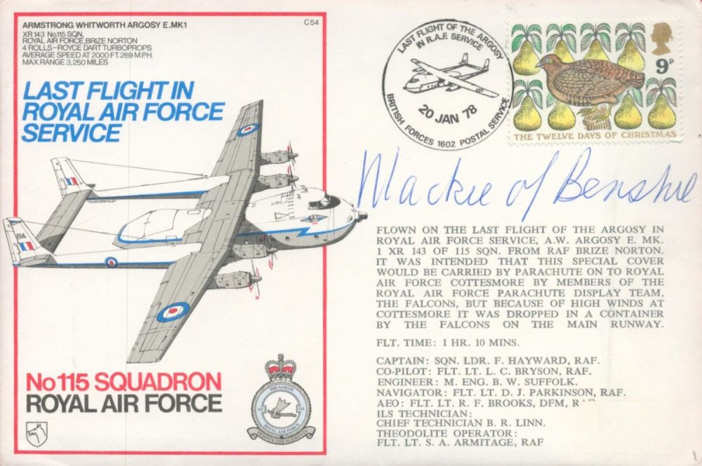 Lot 362: Baron Mackie of Benshie OBE DSO DFC Signed...