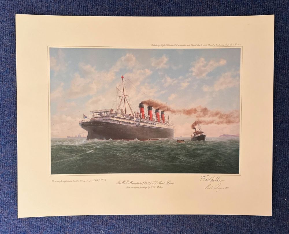 Lot 424: E.D Walker signed print titled R.M.J Mauretania (1907)...
