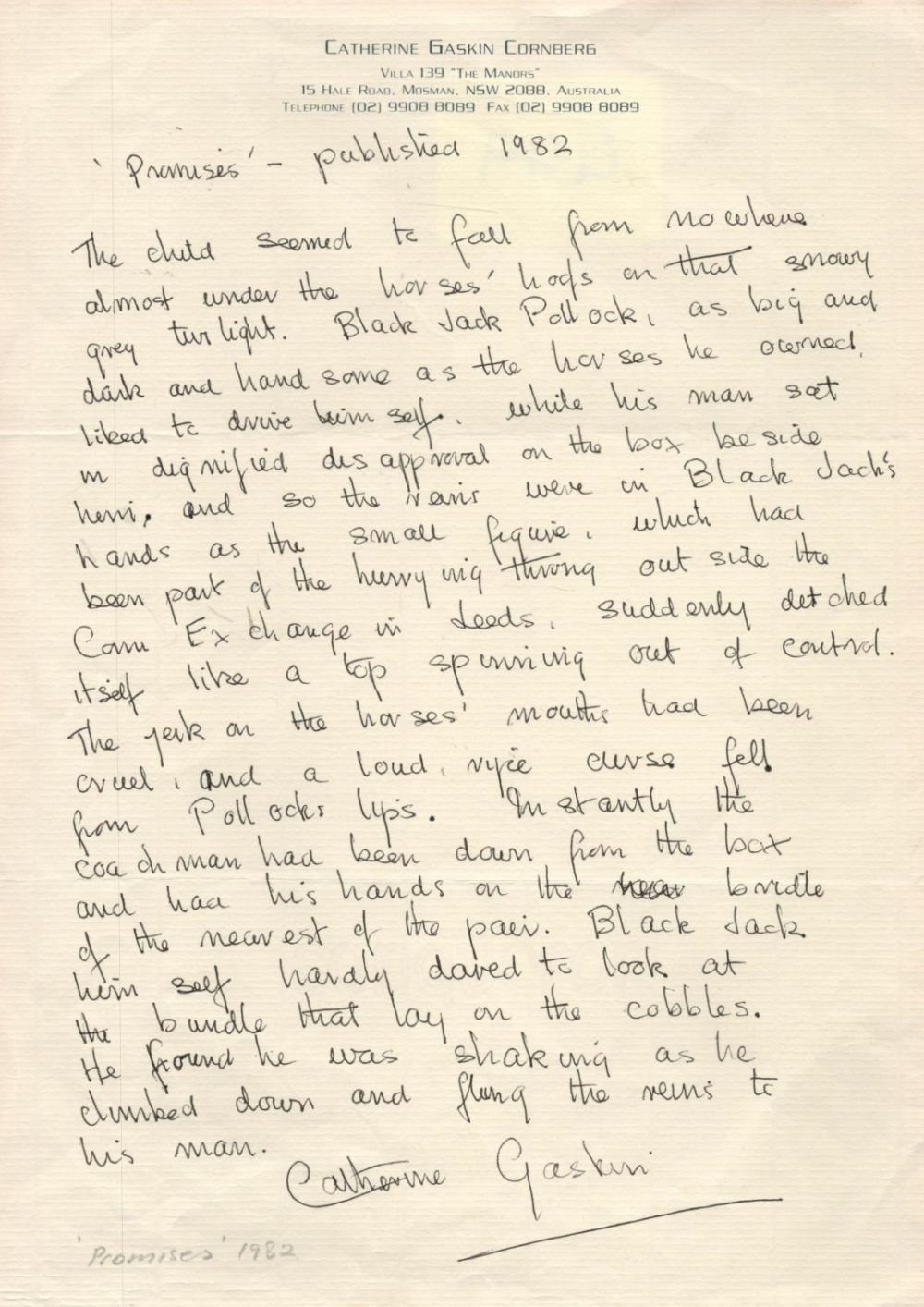 Lot 449: Irish-Australian romance novelist Catherine Gaskin Handwritten Piece of...