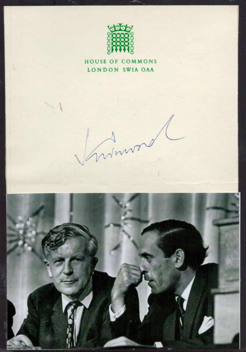 Lot 527: British politician Jo Grimond Signed House of Commons...