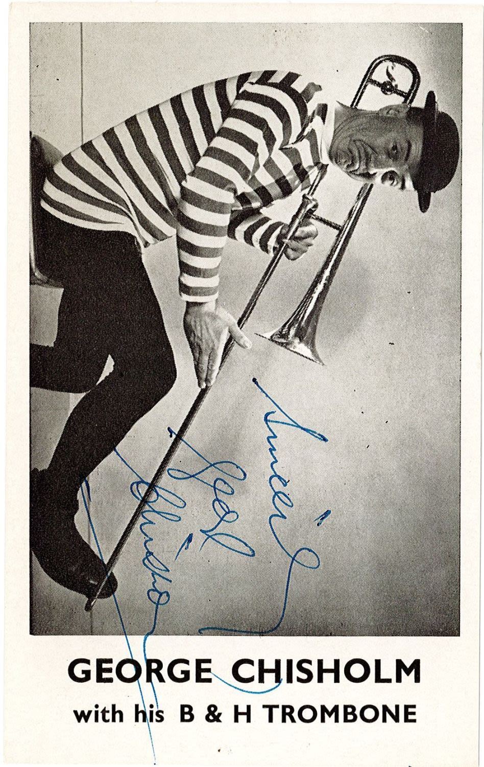 Lot 562: Scottish jazz trombonist George Chisholm Signed 5x3 inch...