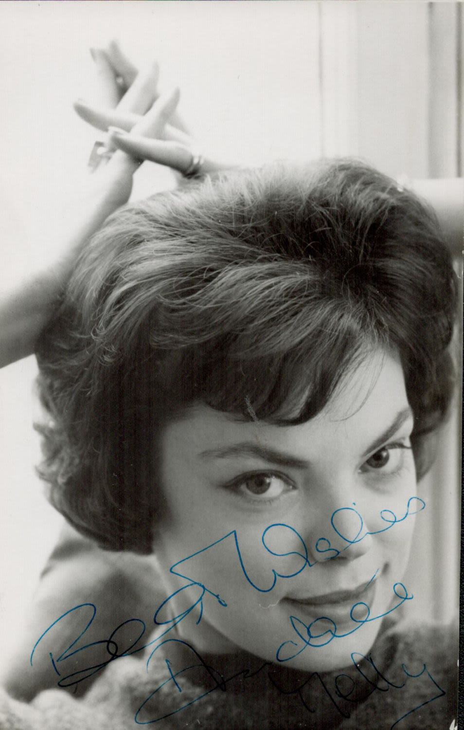 Lot 680: Andree Melly signed 6x4 black and white photograph....