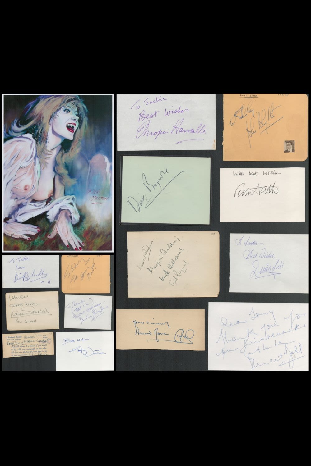 Lot 689: Horror film signature collection of signed pages. This...
