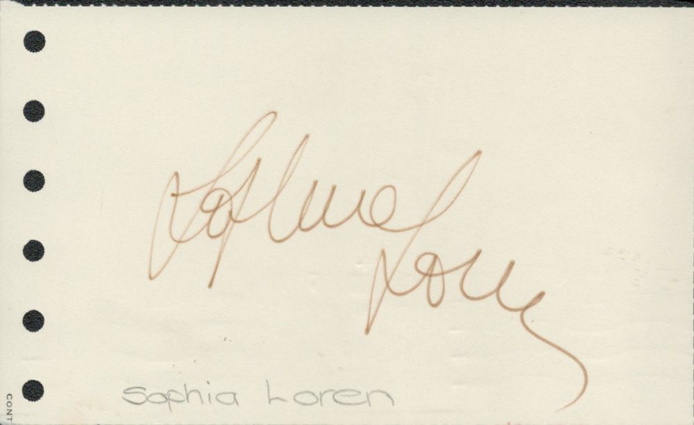 Lot 107: Sophia Loren signed album page. Sofia Costanza Brigida...
