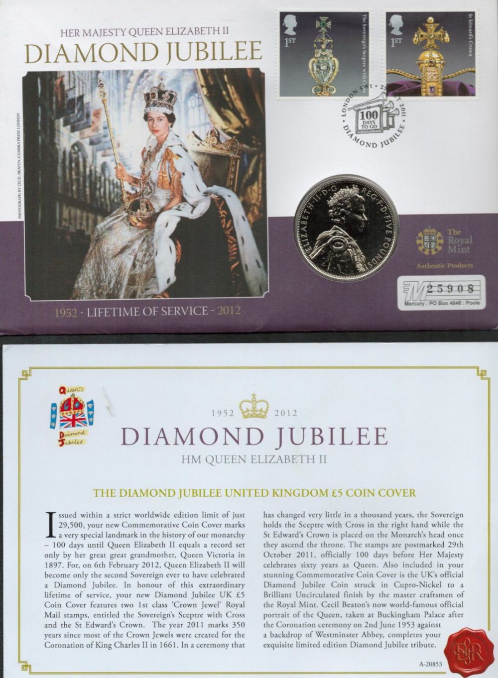 Lot 108: Queen Elizabeth II Diamond Jubilee Official coin cover...