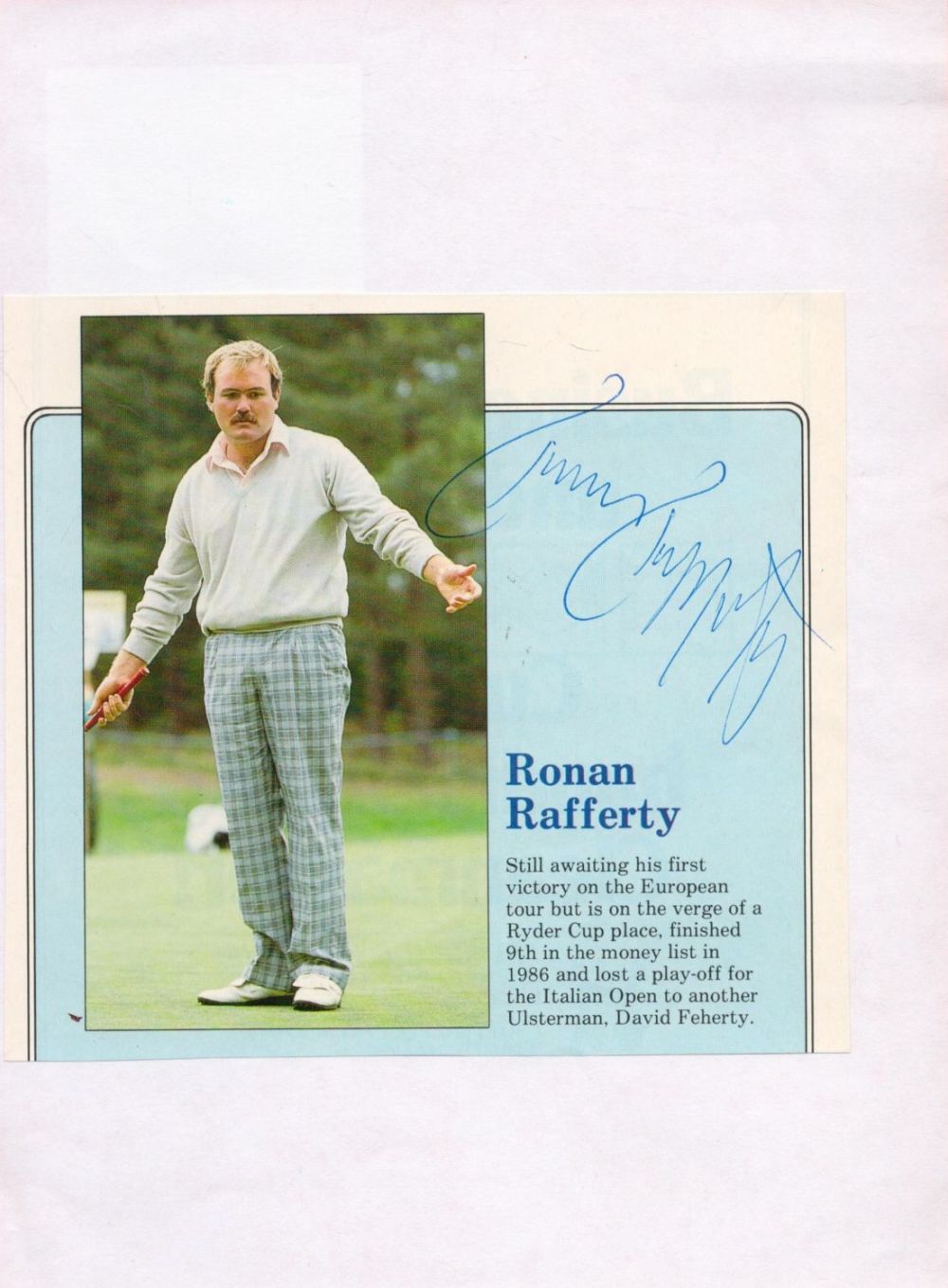 Lot 213: Golf, Ronan Rafferty signed colour magazine photo affixed...