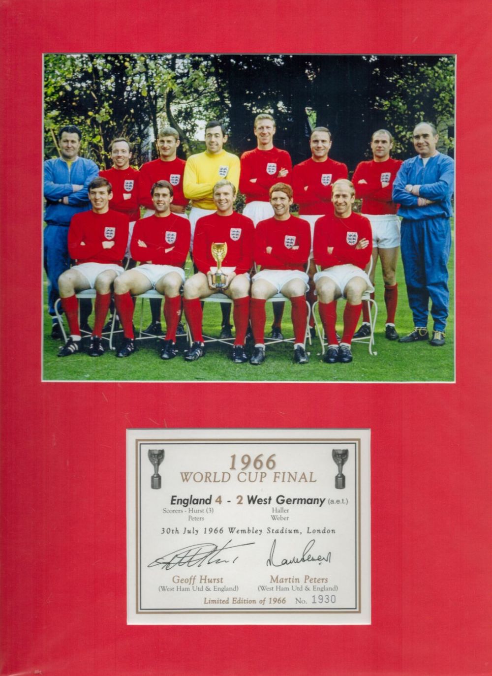 Lot 229: Geoff Hurst and Martin Peters 16x12 mounted signature...