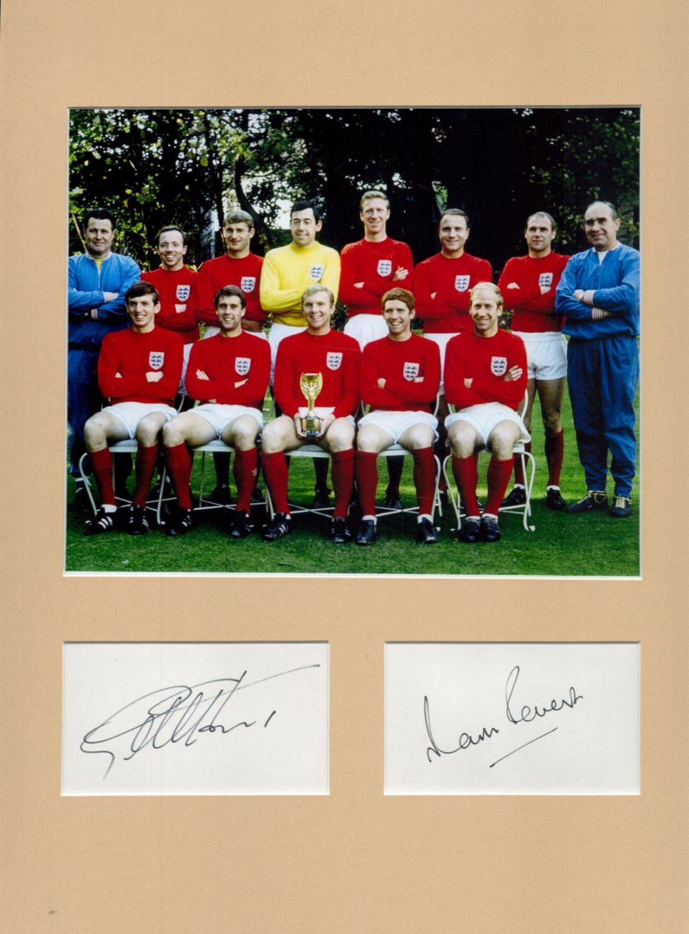 Lot 233: Geoff Hurst and Martin Peters 16x12 mounted signature...