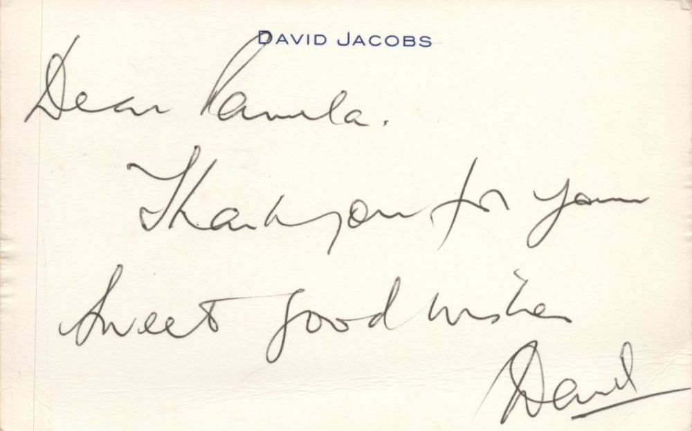 Lot 341: David Jacobs ALS white headed card. Jacobs was...