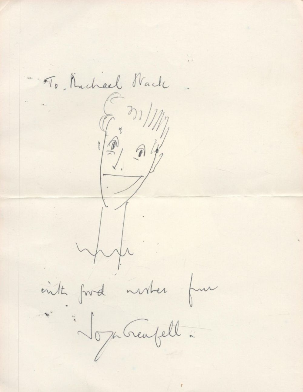Lot 57: Joyce Grenfell signed face doodle on 7 x...