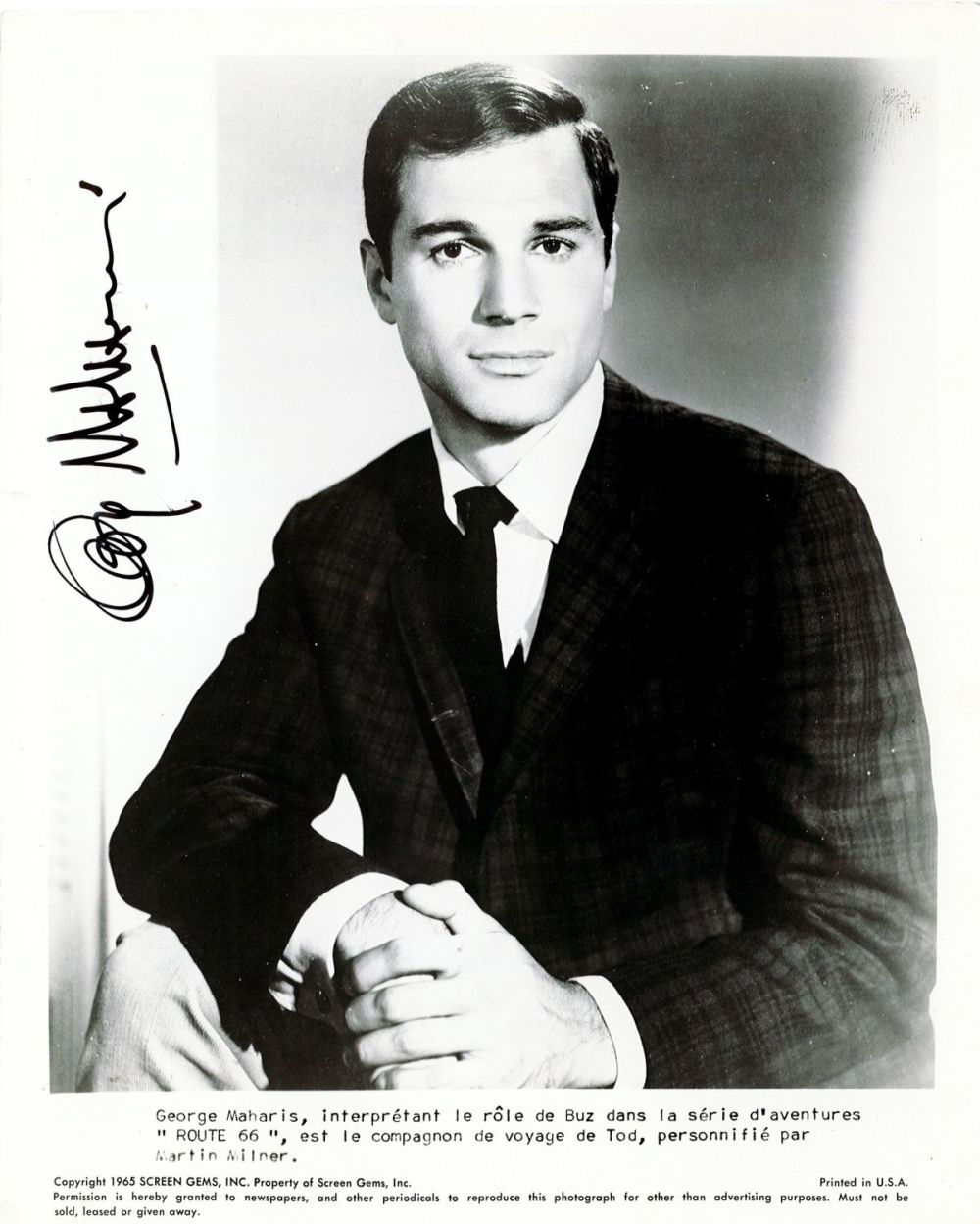 Lot 485: George Maharis Signed 10x8 inch Black and white...
