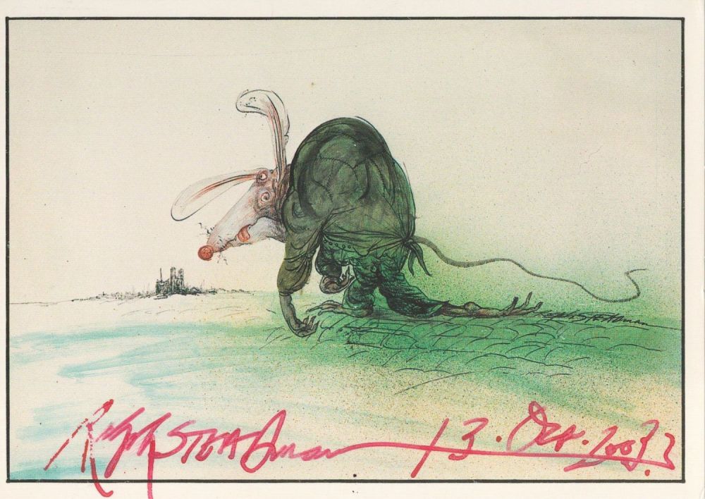 Lot 611: Ralph Steadman, illustrator. A 6x4 signed, unused colour...