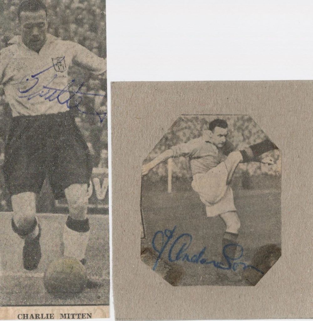 Lot 672: Football Manchester United 1940's newspaper cuttings signed by...