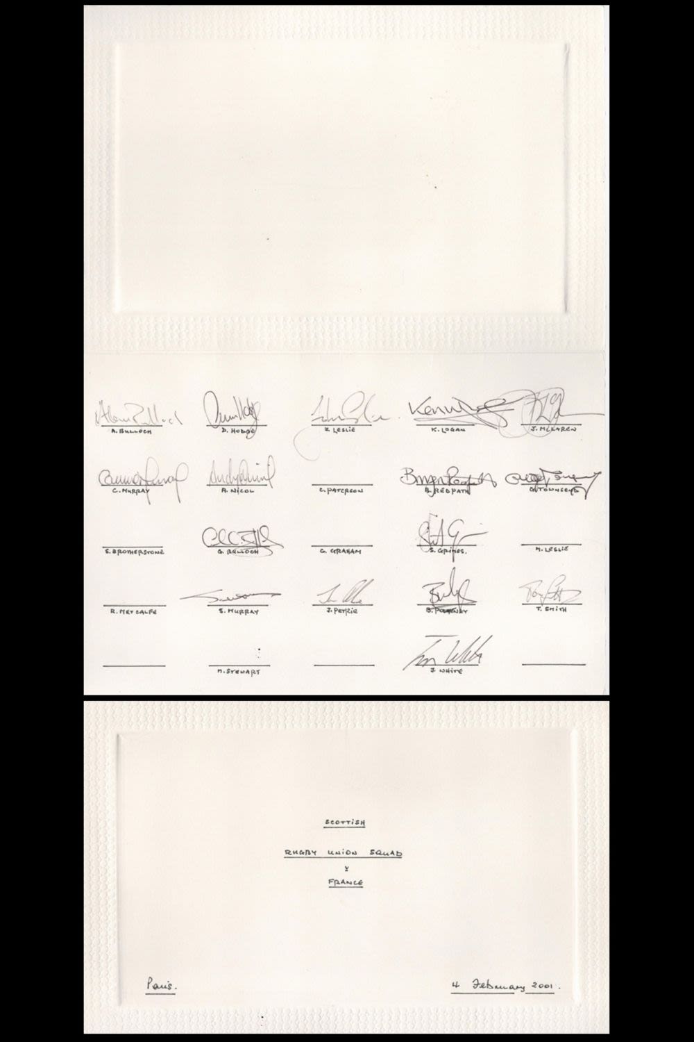 Lot 677: Rugby Union Scotland v France 2001 signed by...