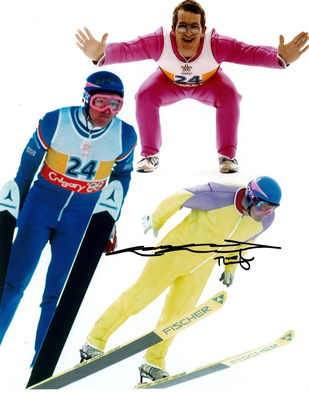 Lot 700: Eddie The Eagle signed 10x8 colour montage photo....