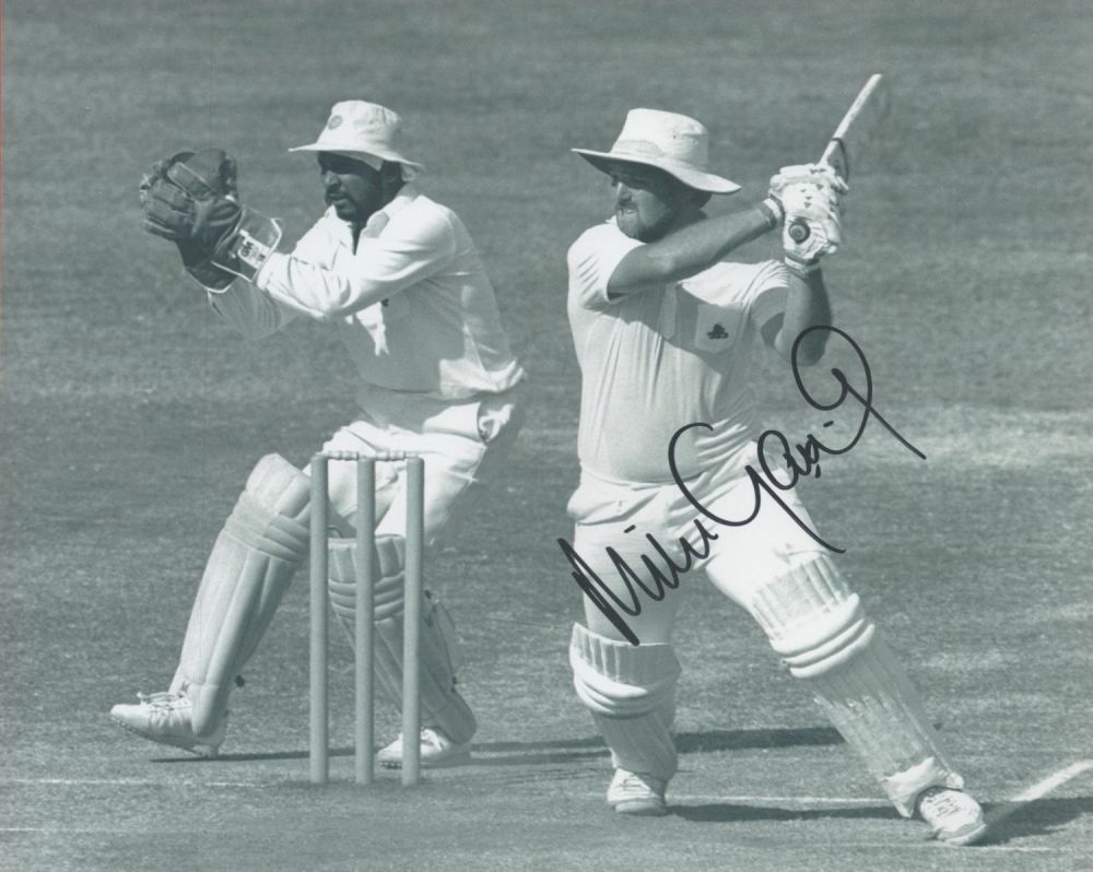 Lot 722: Cricket Mike Gatting Signed 10x8 inch Black and...