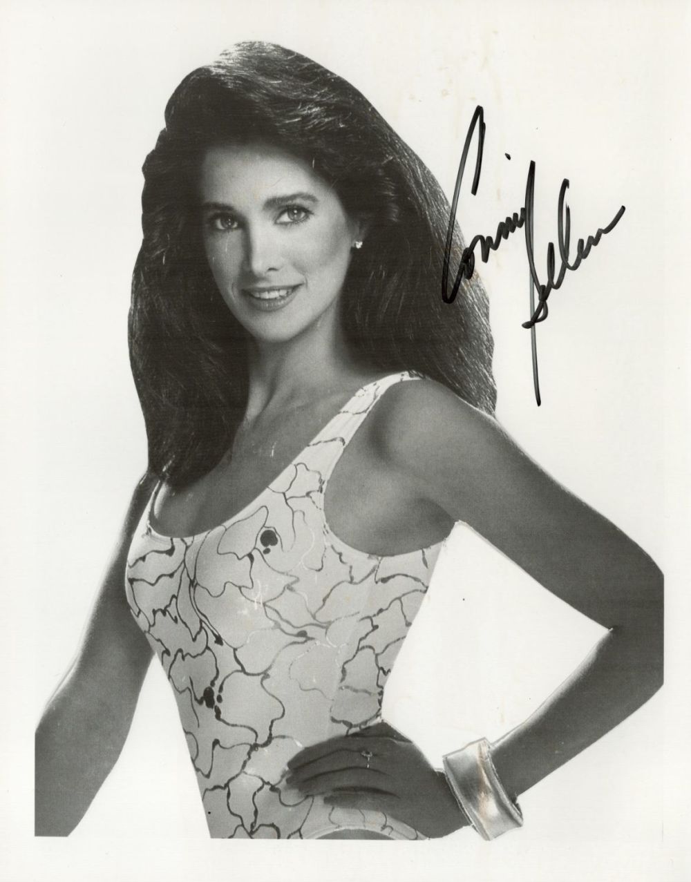 Lot 736: Connie Sellecca signed 10x8 black and white photograph...