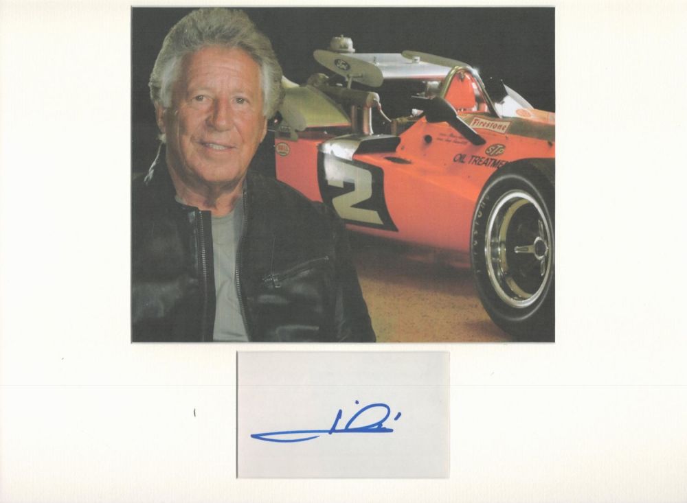 Lot 52: Racing Driver, Mario Andretti mounted signature piece. This...