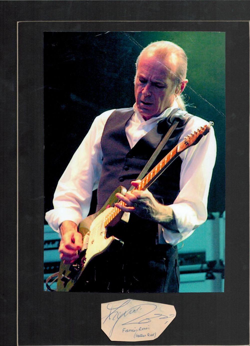 Lot 63: Status Quo Member Francis Rossi mounted Signature piece,...