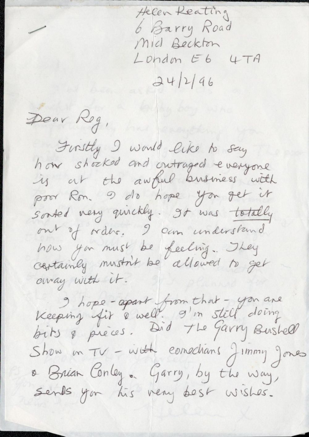 Lot 112: Historic Actress Helen Keating letter to Reg Kray...