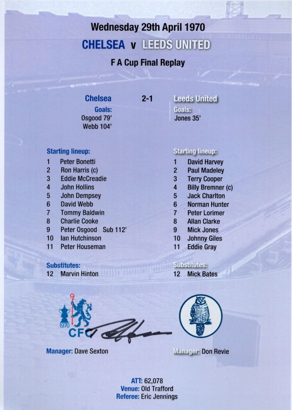 Lot 122: sport Chelsea Legend Ron Harris Personally Signed Chelsea...
