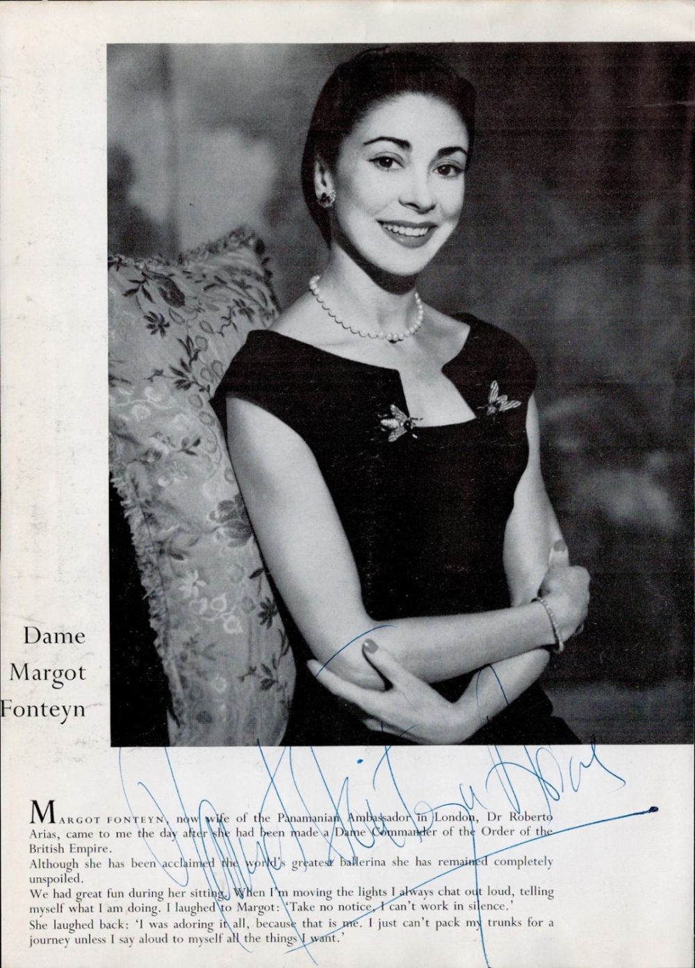 Lot 140: Ballet Dame Margot Fonteyn signed 10x8 vintage black...