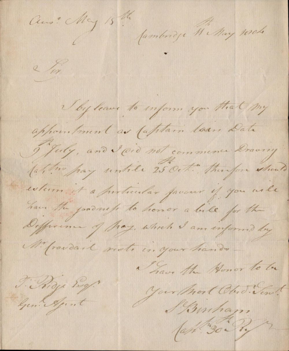 Lot 147: Military Capt Samuel Bircham ALS claiming back pay....