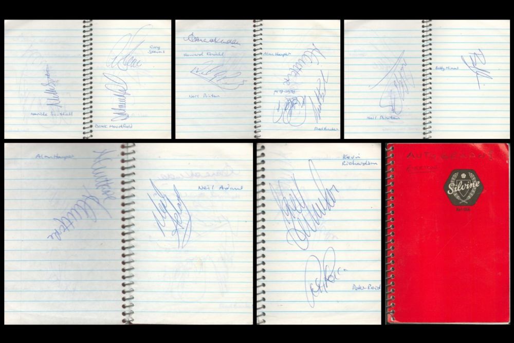 Lot 273: Small red notebook, containing signatures of Everton footballers....