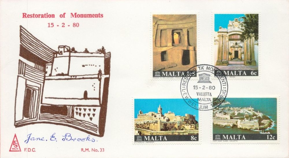 Lot 145: Restoration of Monuments - Malta FDC with Stamps...