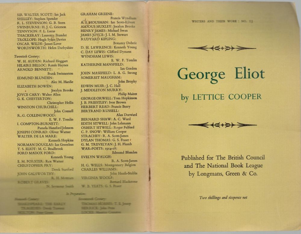 Lot 187: George Eliot, by Lettice Cooper. Published for British...