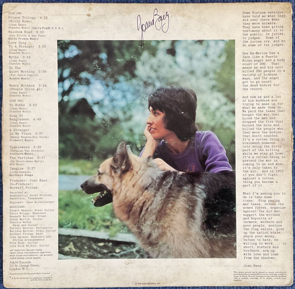Lot 103: Joan Baez signed Come From The Shadows record...