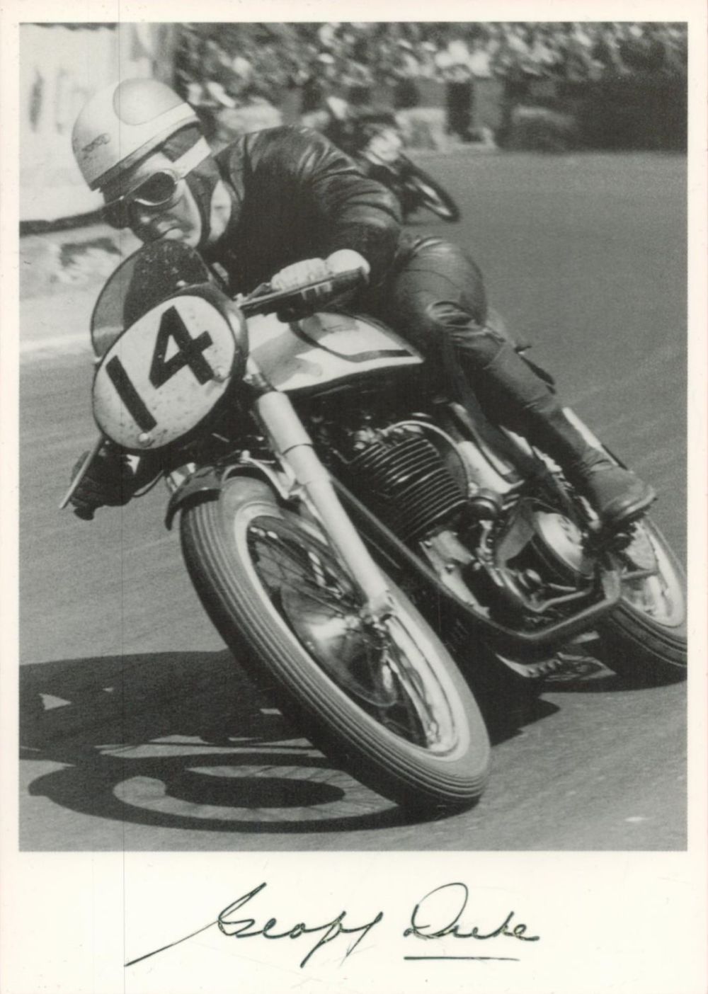 Lot 122: Motorcyclist, Geoff Duke signed 6x4 black and white...