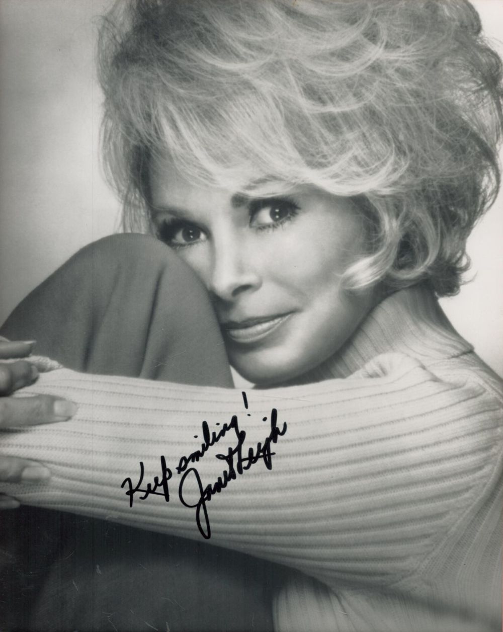 Lot 129: Janet Leigh, signed 10x8 black and white photograph,...