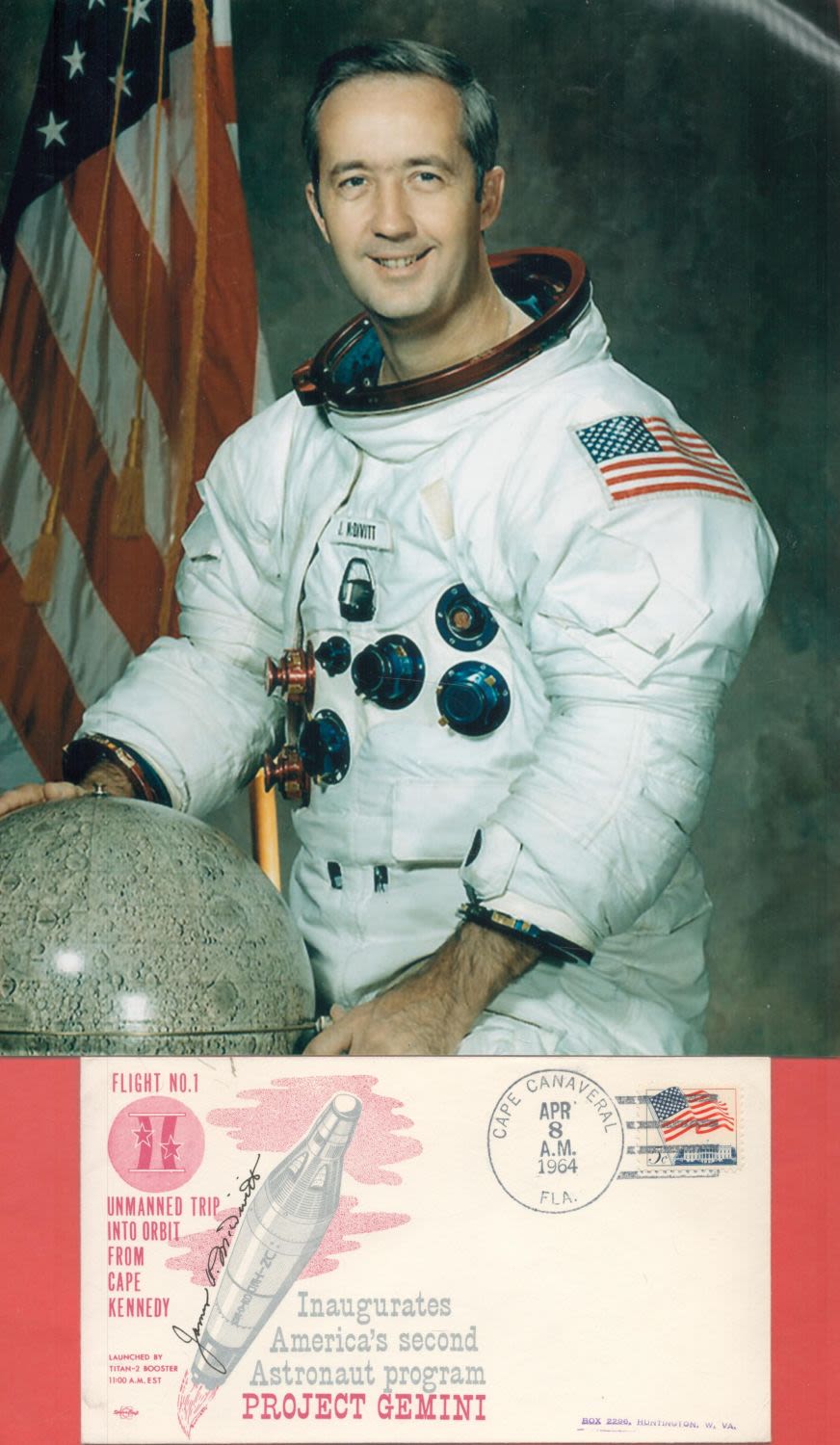 Lot 130: James McDivitt signed rare Gemini Spaceflight FDC with...