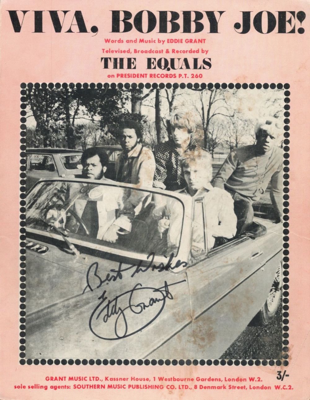 Lot 134: The Equals Vintage 1969 'Viva, Bobby Joe'' Sheet...
