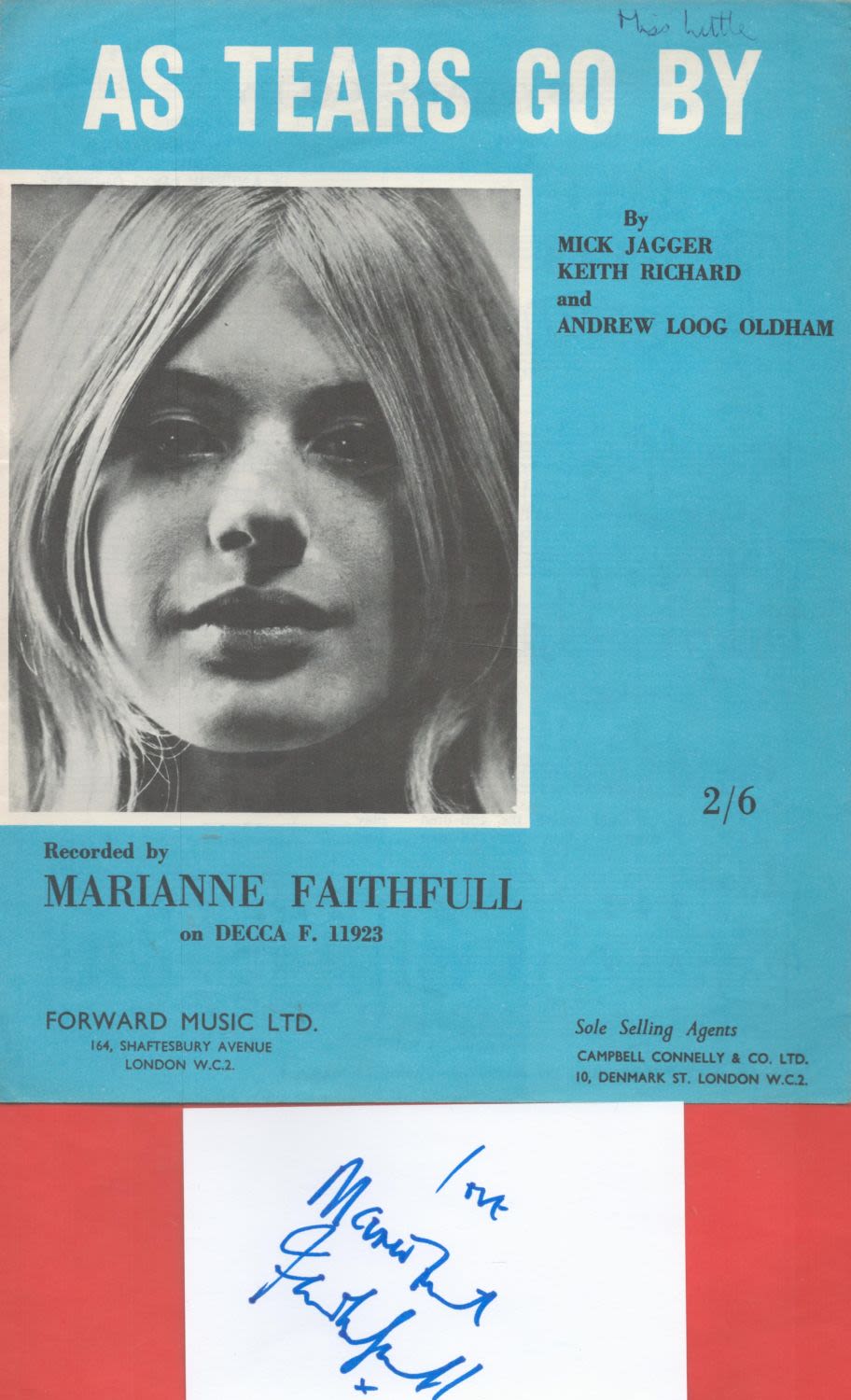 Lot 135: Marianne Faithful Signed Card With Vintage 1964 'As...