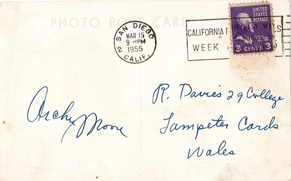 Lot 151: Archie Moore (1913-1998) Signed Vintage 1955 Postcard On...