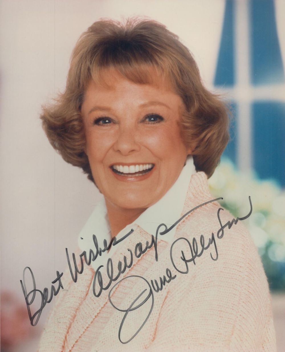 Lot 209: June Allyson signed 10x8 colour photo. Good condition....