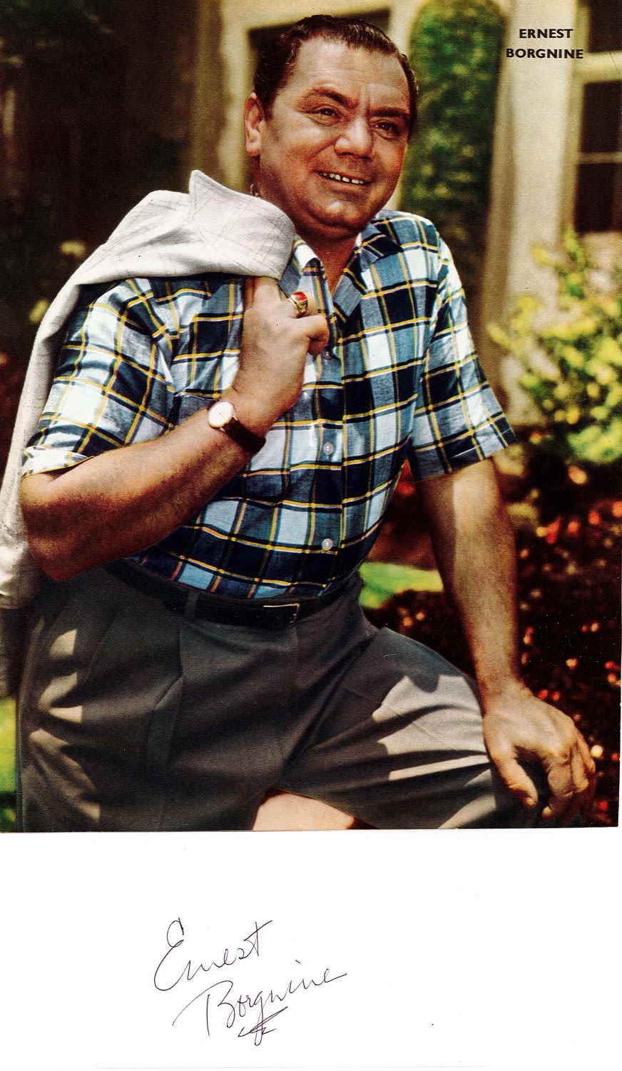Lot 239: Ernest Borgnine signed 5x3 white card complete with...