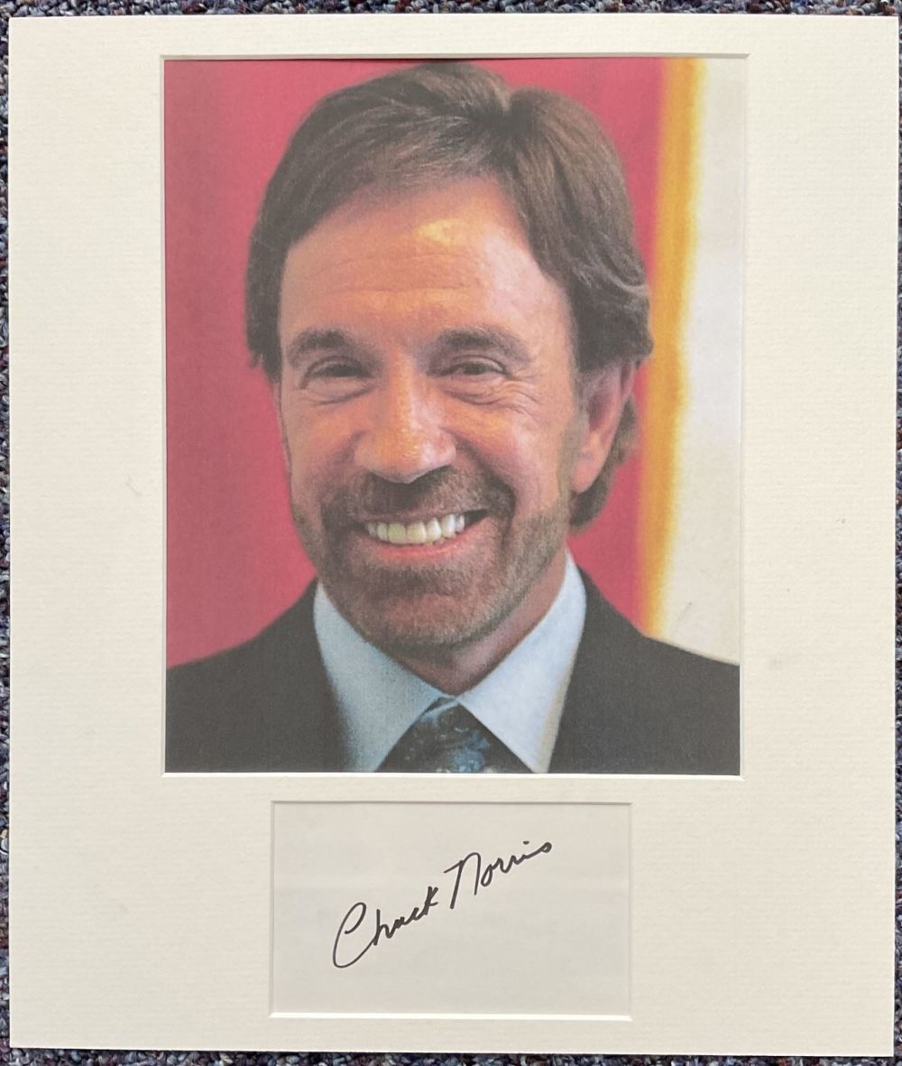 Lot 256: Chuck Norris 16x12 overall mounted signature piece includes...