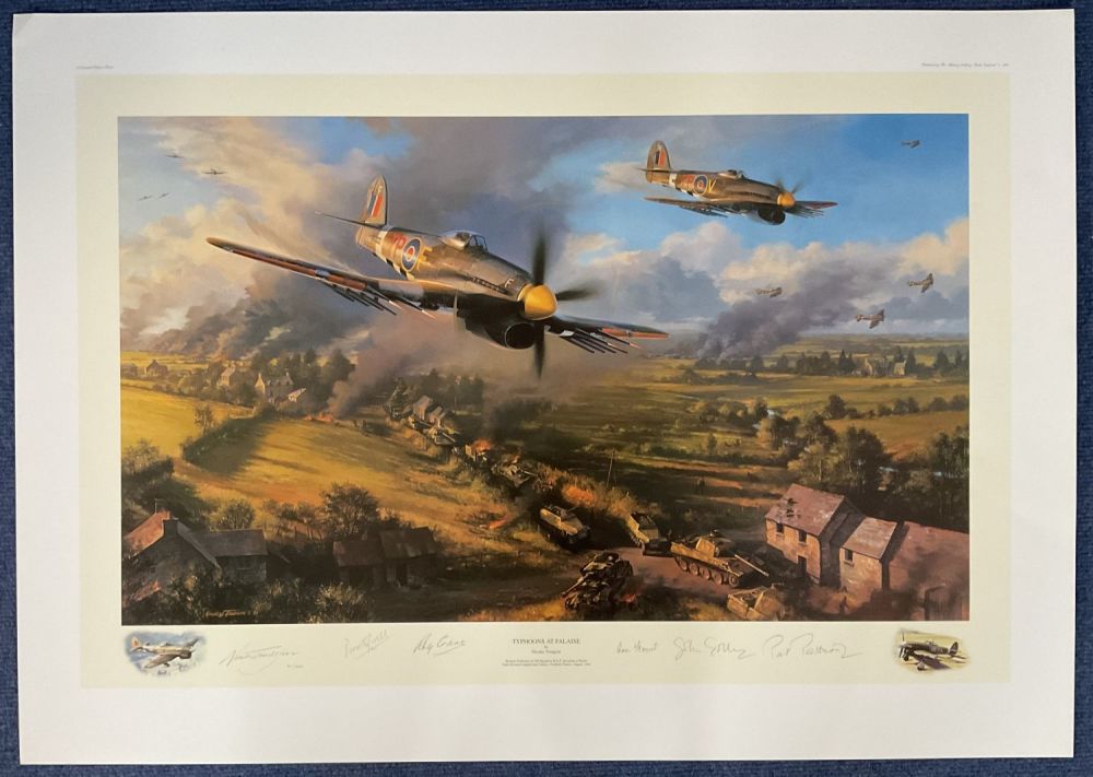 Lot 52: WW2 6 Signed Typhoons at Falaise Colour Print...