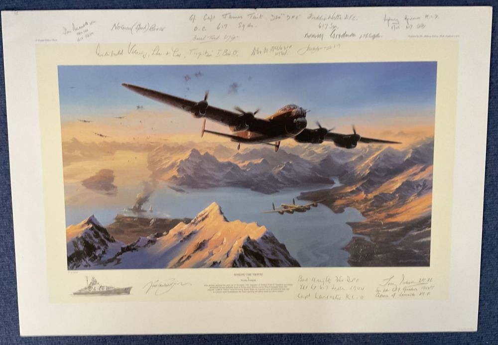 Lot 57: WW2 13 Signed Sinking the Tirpitz Colour Print...