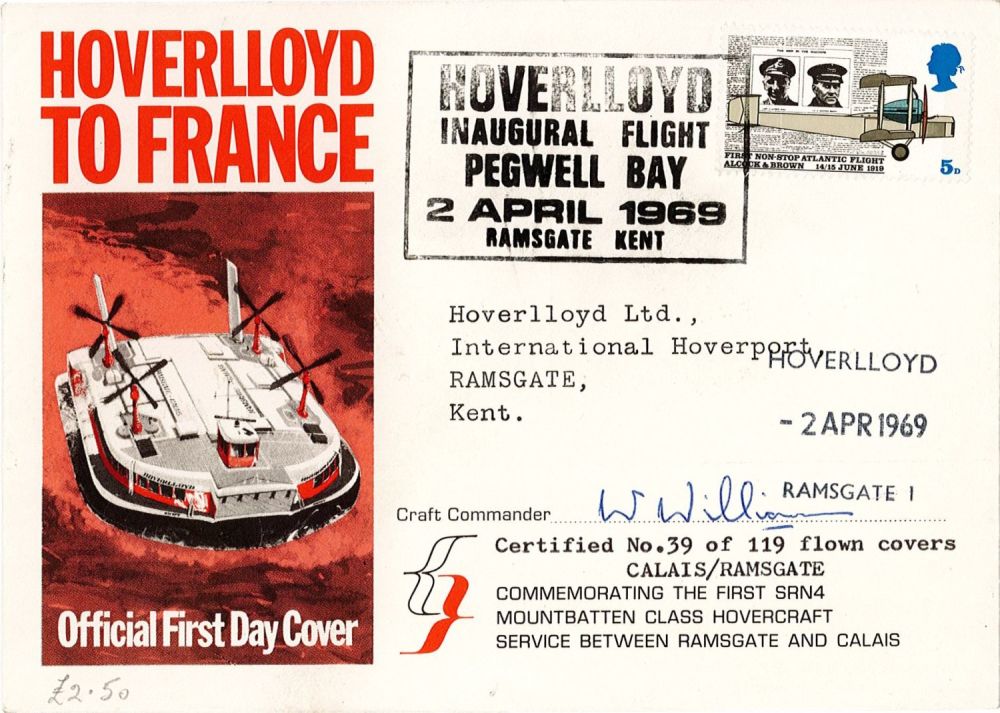 Lot 147: W Williams Signed Hoverlloyd to France Official FDC....