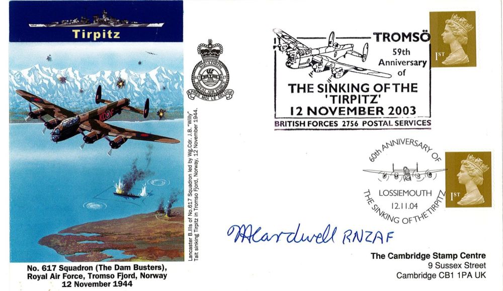 Lot 229: WW2 Pilot Officer Frank Cardwell Signed Tirpitz FDC....