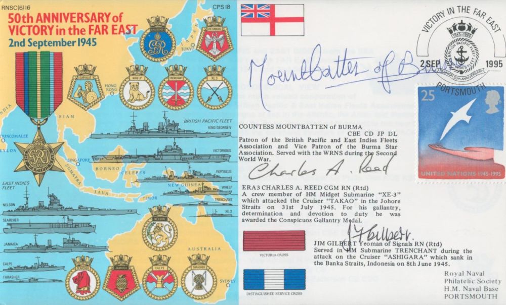 Lot 216: Countess Mountbatten multiple signed 50th Ann Victory in...