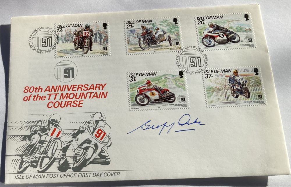 Lot 223: Geoff Duke Motorcycle ace signed 80th ann Isle...